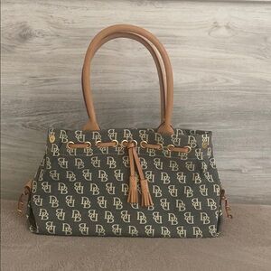 Dooney & Bourke Gray and Tan Classic Tote with Leather Trim